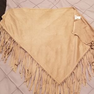 Faux suede fringe button scarf